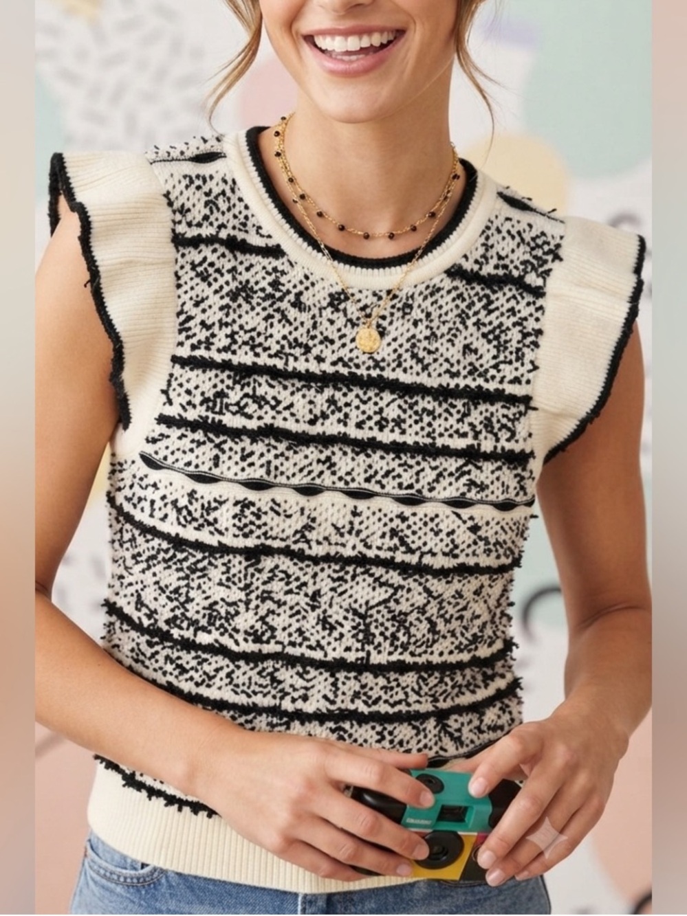 THML Black & Cream Textured Tank Size XS